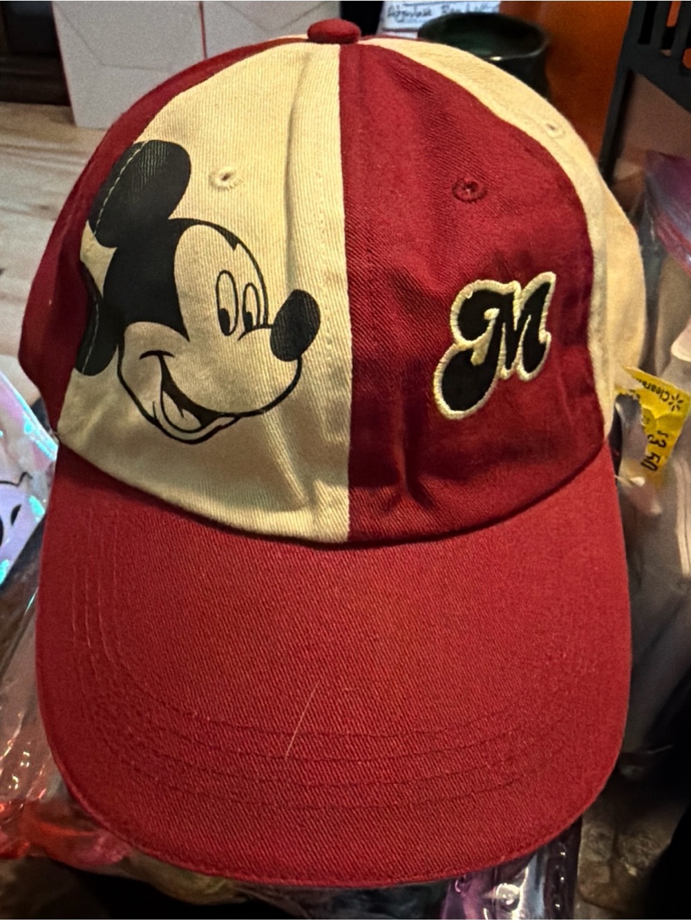 Vintage Disney Mickey Mouse With Embroider “M” SnapBack Hat Color Burg & Cream